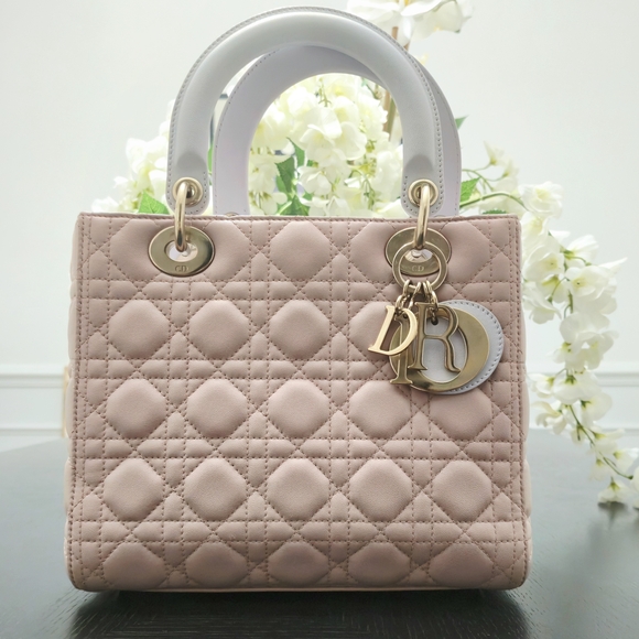CHRISTIAN DIOR Lambskin Cannage Medium Tri-Color Lady Dior in Rose Pale - Picture 7 of 8